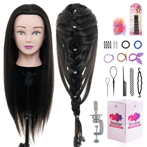 Neverland Beauty & Health 24 inch 50% Real Human Hair Mannequin Head Hairdressing Cosmetology Mannequin Head With Braid Set Mannequin Stand