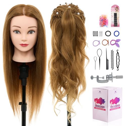 Neverland Beauty & Health 24 inch 60% Real Human Hair Mannequin Head Hairdressing Cosmetology Mannequin Head With Braid Set Mannequin Stand