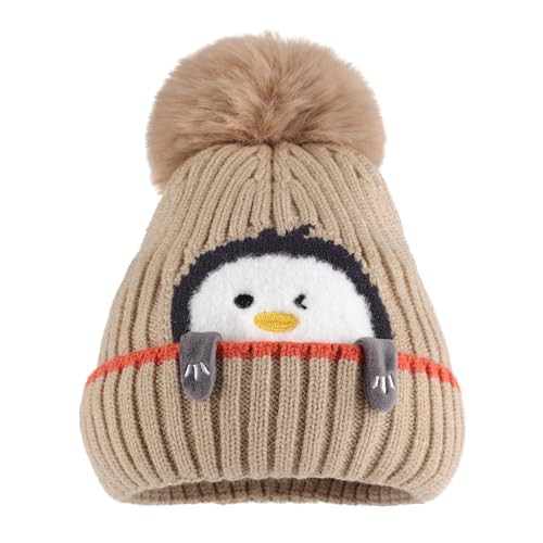 MASOCIO Toddler Hat Winter Boys Girls Baby Kids Bobble Beanie Thermal Knitted Wooly 2 Warm Fleece 6 9 12 18 Months Caps Age 1-3 Years Khaki