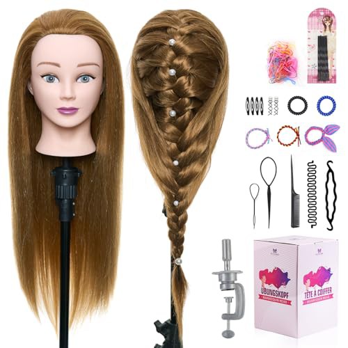 Neverland Beauty & Health 24 inch 50% Real Human Hair Hairdressing Training Head Brown Hairdressing Cosmetology Mannequin Manikin Training Head