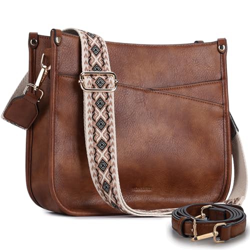 VX VONXURY Shoulder Bag for Women, Fashion Vegan Leather Crossbody Bag, Stylish Bucket Bag Lady Hobo Handbag with 2PCS Adjustable Straps,Brown