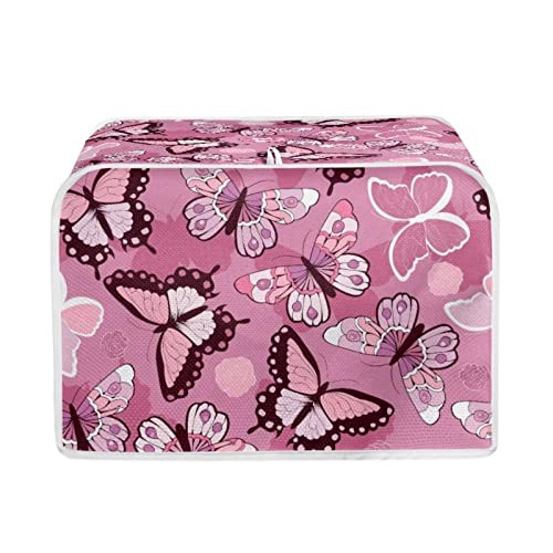 STUOARTE Butterfly Print Toaster Cover 2 Slice Bread Toaster Cover Bakeware Protector Bread Machine Dustproof Protection Cover Kitchen Appliance Cover Washable, Pink
