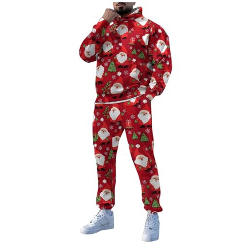 iTNHFP Men's Tracksuit Jogging Sports Print 2 Pieces Sweatshirts and Trousers Loose Fit Sweatsuit Mature Athletic Two Piece Set Floral DryBlend Outdoor Christmas Activewear Sets