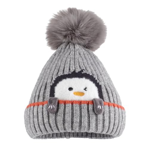 MASOCIO Toddler Hat Winter Boys Girls Baby Kids Bobble Beanie Thermal Knitted Wooly 2 Warm Fleece 6 9 12 18 Months Caps Age 1-3 Years Grey