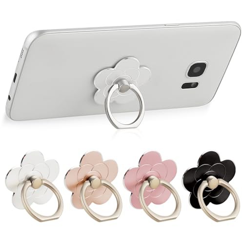 4pcs Cell Phone Ring Holder Kickstand Cellphone Flower Finger Ring Grips Stand 360° Rotation 180° Flip Metal Universal Accessories Compatible with Smartphone, Mobile Phones, Phone case 