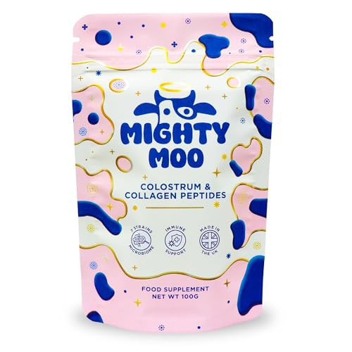 Bovine Colostrum Powder with Collagen Peptides for Gut Health, Immune Support, Hair Growth & Beauty Supplement, Gluten Free, Sugar Free | Mighty Moo Freeze-Dried Colostrum, Unflavored, 30 Servings