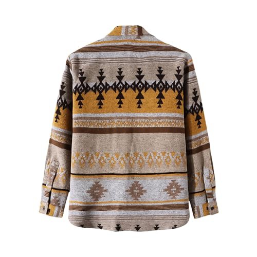 Foweknow Men's Ethnic Aztec Print Flannel Shirt Vintage Versatile Fashion Casual Jacket Simplicity Comfortable Trend Sweater Casual Personality