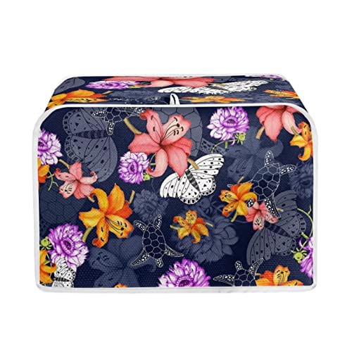 STUOARTE Butterfly Turtle Flower Toaster Cover 4 Slice Universal Size Toaster Covers Kitchen Appliance Dustproof Covers Bread Toaster Cover Bakeware Protector Kitchen Docor