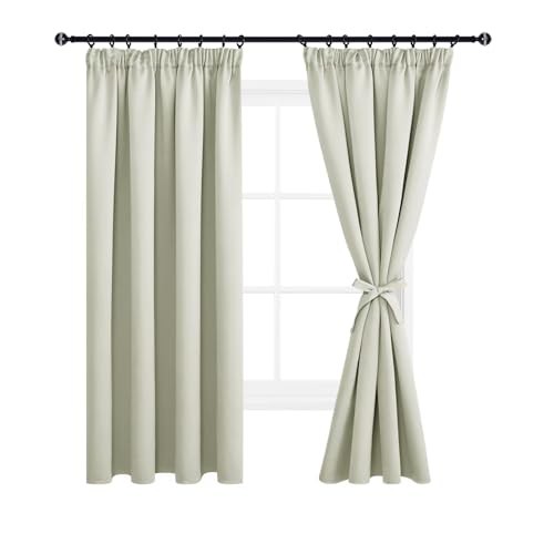 DWCN Wide Curtains with Tiebacks Blackout Curtains Pencil Pleat for Bedroom Thermal Insulated Curtains for Living Room 66 x 72 inch Length, Light Beige, 2 Panels