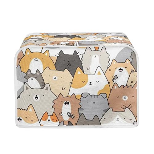 STUOARTE Cartoon Kittens Toaster Dust Cover Bread Maker Machine Cover with Top Handle, 4 Slice Toaster Appliance Dust-proof Cover Bakeware Protector Kitchen Home Decorative