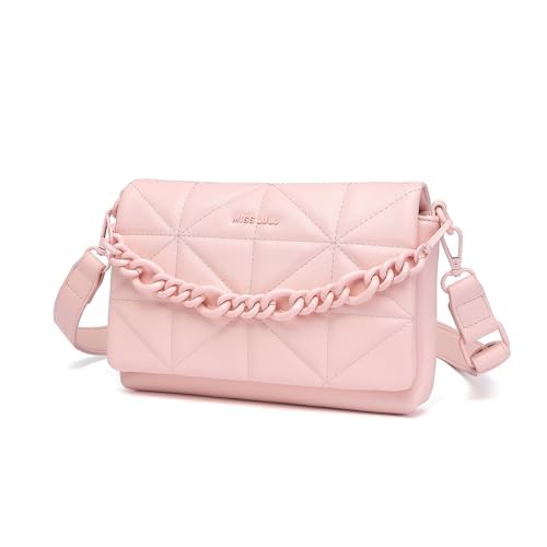 Miss Lulu Small Crossbody Bags for Women, Soft Classic Quilted Handbags with Wide Strap PU Leather Waterproof Cell Phone Shouderbag as Girl Gift 