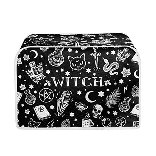STUOARTE Skull Witch Print Toaster Dust Cover 2 Slice Bread Toaster Cover Small Appliance Dustproof Cover Bag Bread Maker Machine Protective Cover Washable Universal Size, Black