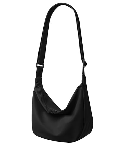 ZhengYue Crescent Bag for Women, Nylon Crescent Bags Hobo Crossbody Bag Crescent Purse with Adjustable Strap Black Black S