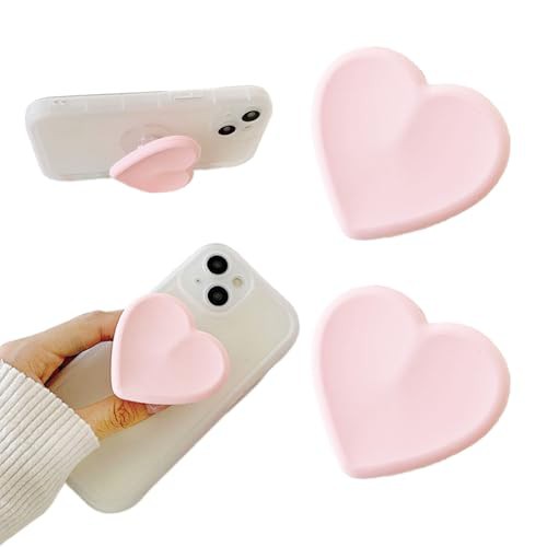 2PCS Heart-Shaped Silicone Mobile Phone Grip Stand,Vilbocr Collapsible Cellphone Finger Grip Holder for Smartphone Tablet Cell Phone Accessory 