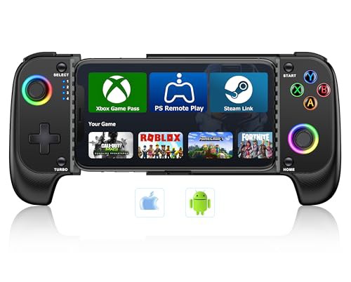 HASACOOL Mobile Gaming Controller for Android/iPhone,RGB Light Hall Effect Joystick Wireless Phone Controller-PS Remote Play/Xbox Cloud/Steam Link/GeForce Now/MFi Apple Arcade-Call of Duty,Roblox