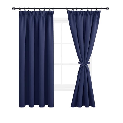 DWCN Blackout Curtains for Bedroom Thermal Insulated Curtains with Tiebacks Pencil Pleat Window Curtains for Living Room 46 x 54 inch Length, Navy Blue, 2 Panels