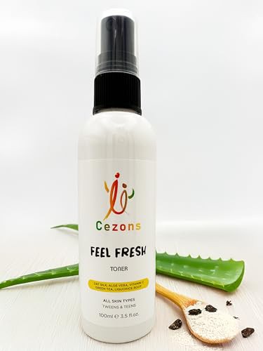 Cezons Feel Fresh Toner - 100ml - Skincare for Kids, Tweens & Teenagers - Green Tea, Vitamin C & Aloe Vera Infused - Gentle, Spray-On, Leave-On Formula - Long Lasting, Great for Travel.