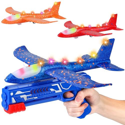 Boys Toys Age 4 5 6 7 8 9 Year Old Boy Gifts, Airplane Launcher Toy with 3 Pack Foam Glider Planes, Outdoor Garden Toys Birthday Present Gift for Kids Age 3 4 5 6 7 8 9 Year Old Boys