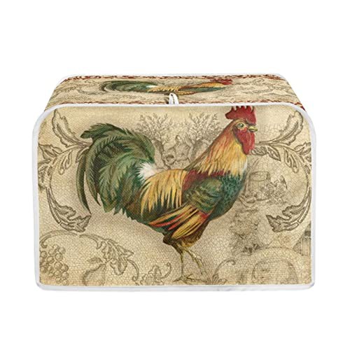 STUOARTE 2 Slice Toaster Appliance Cover Vintage Rooster Print Toaster Cover Washable Dustproof Microwave Oven Dust Cover Bread Maker Cover Kitchen Decorative Protector