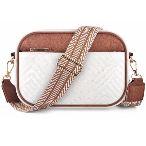 ERKOON Ladies Cross Body Handbags, Crossbody Bag with Wide Adjustable Strap Multiple Pockets Handbag, Zipped Closure Cross Body Purses, Shoulder bag for Ladies Girls Casual Outfits, White