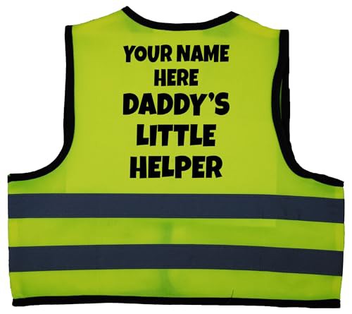 Acce Products Personalised Daddy's Little Helper Baby, Toddler, Children's, Kids Hi Vis Safety Jacket Vest Sizes 0 to 8 Years Optional Text On Front