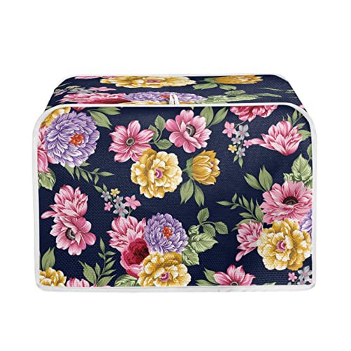 TOADDMOS Retro Floral Print 4 Slice Toaster Cover,Small Kitchen Appliance Bread Maker Dust and Fingerprint Protection