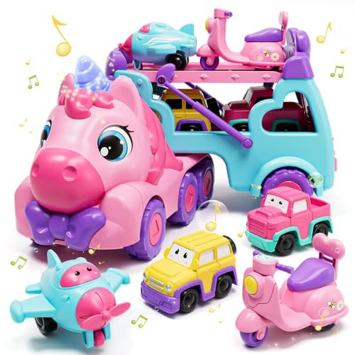 Lehoo Castle Toys for 2 Year Old Girls, Toddler Toys for 3 Year Old Girls, Unicorn Gifts for Girls, Girls Toys Transporter Carrier Truck with Light and Sound