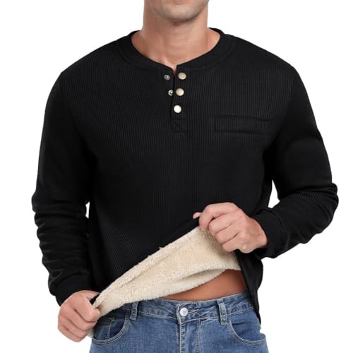Sailwind Mens Henley T Shirts Thermal Tops Thick Sweatshirts for Men Thermal Tops Warm Crew Neck Mens Long Sleeve Tops