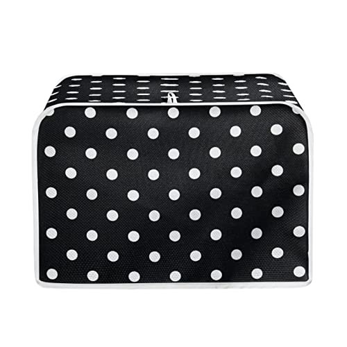 TOADDMOS Black White Polka Dots Print Toaster Cover 2 Slice,Small Kitchen Appliance Bread Maker Dust and Fingerprint Protection