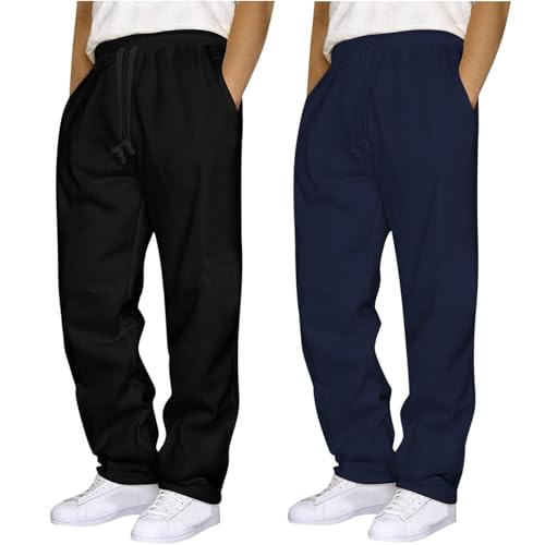 2 Pack Joggers Men's Jogging Sweatpants Mens Jogger Bottoms Open Hem Tracksuits Bottoms Men's Casual Gym Wear Elastic Waist Trousers for Men UK Wide Leg Sweat Pants with Pockets Baggy Attractive