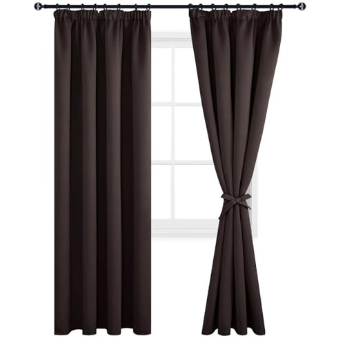 DWCN Blackout Curtains for Bedroom Thermal Insulated Room Darkening Pencil Pleat Window Curtains for Living Room 46 x 90 inch Length, Brown, 2 Panels