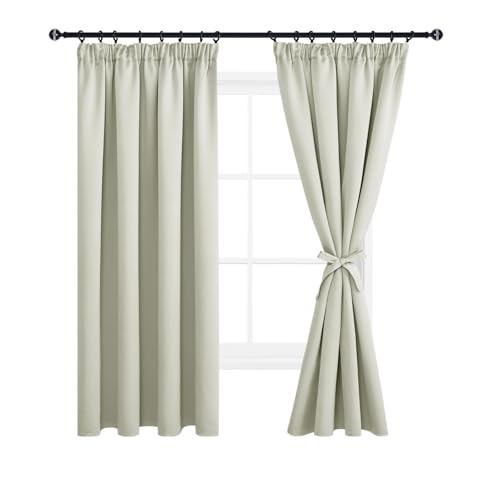DWCN Blackout Curtains for Bedroom Thermal Insulated Curtains with Tiebacks Pencil Pleat Window Curtains for Living Room 46 x 54 inch Length, Light Beige, 2 Panels