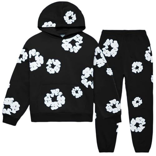 Hip-Hop Streetwear Tracksuit for Men and Women Flower Printed Y2K Hoodie - Men's 2-Piece Tracksuit with Hood and Trousers