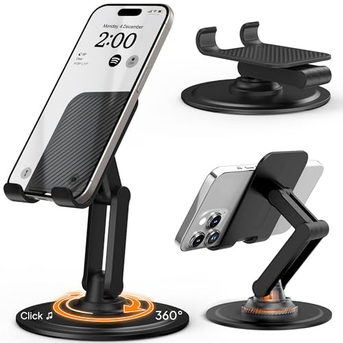 Cooper 360° Stand - Adjustable Mobile Phone Stand for Desk | 360° Click-Rotating Mobile Phone Holder for Desk, Multi-Angle, Non-Slip Metal Base | iPhone Stand Desk, iPhone Accessories 