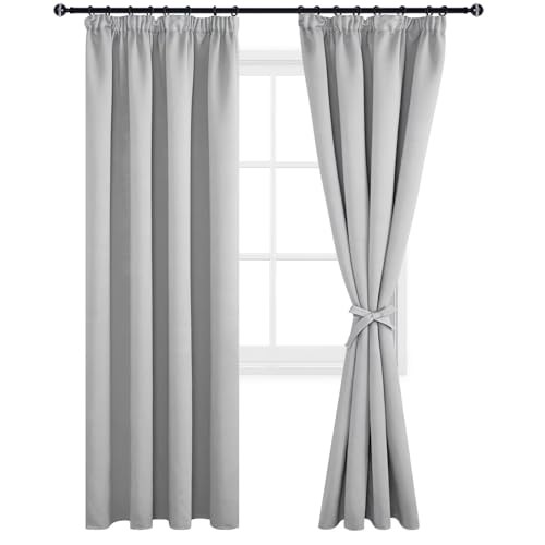DWCN Blackout Curtains for Bedroom Thermal Insulated Room Darkening Pencil Pleat Window Curtains for Living Room 46 x 90 inch Length, Silver Grey, 2 Panels