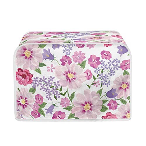 TOADDMOS Pink Floral Print Toaster Covers 2 Slice Wide Slot Decorative,Small Kitchen Appliance Bread Maker Dust and Fingerprint Protection