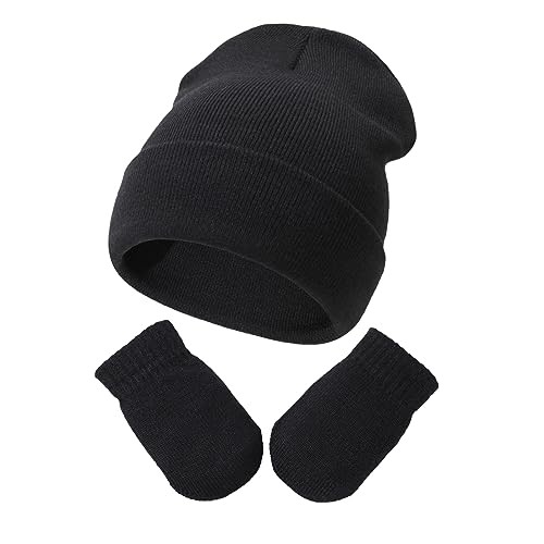 DRESHOW Baby Beanie Hat Mitten Set Infant Toddler Kids Winter Warm Knit Hat with Gloves for 3 Months - 5 Years Girls Boys Children