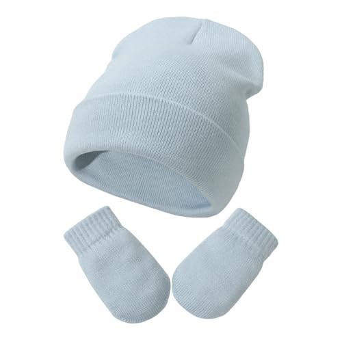 DRESHOW Baby Beanie Hat Mitten Set Infant Toddler Kids Winter Warm Knit Hat with Gloves for 3 Months - 5 Years Girls Boys Children