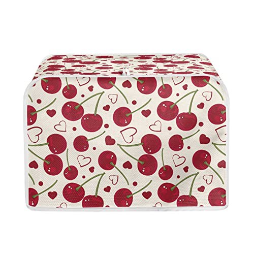 TOADDMOS Cherry Love Print Toaster Cover 4 Slice,Small Appliance Cover for Kitchen,Keep from Dust and Fingerprint
