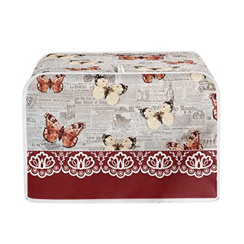 TOADDMOS Retro Butterfly Floral Print 2 Slice Toaster Cover,Decorative Toaster Appliance Dust-proof Cover for Kitchen