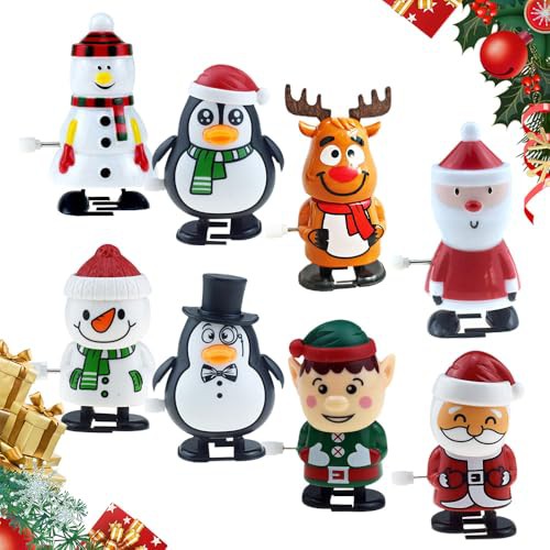 Christmas Clockwork Toy, Wind up Toys for Kids, Clockwork Walking Jumping Christmas Toy for Stocking Filler and Party Bag Filler 