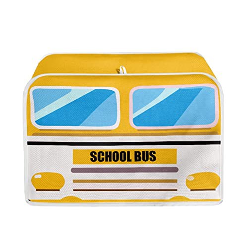 TOADDMOS School Bus Print Toaster Cover 4 Slice Wide Slot Decorative,Small Kitchen Appliance Bread Maker Dust and Fingerprint Protection