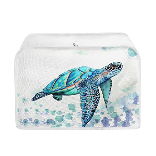 TOADDMOS Blue Sea Turtle Print Toaster Cover 4 Slice,Small Appliance Cover for Kitchen,Keep from Dust and Fingerprint
