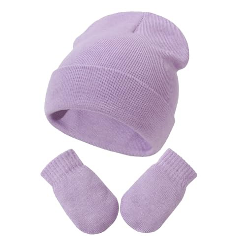 DRESHOW Baby Beanie Hat Mitten Set Infant Toddler Kids Winter Warm Knit Hat with Gloves for 3 Months - 5 Years Girls Boys Children