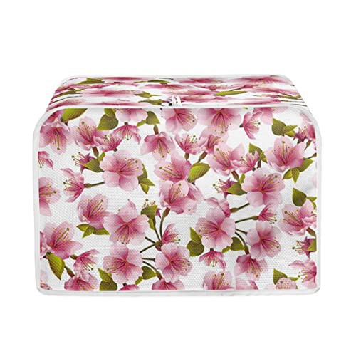 TOADDMOS Cherry Blossom Print Toaster Cover 4 Slice,Small Kitchen Appliance Bread Maker Dust Covers for Protection and Decoration