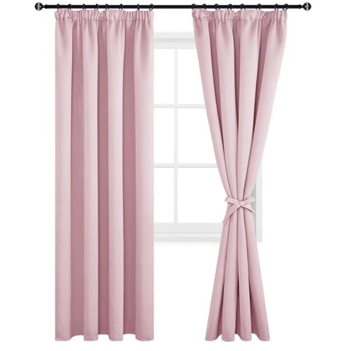 DWCN Blackout Curtains for Bedroom Room Divider Curtains Thermal Insulated Room Darkening Pencil Pleat Window Curtains for Living Room 66 x 90 inch Length, Pink, 2 Panels