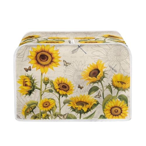 TOADDMOS Sunflower Butterfly Print Toaster Covers 2 Slice,Dust-Proof Bread Machine Protector for Home Kitchen