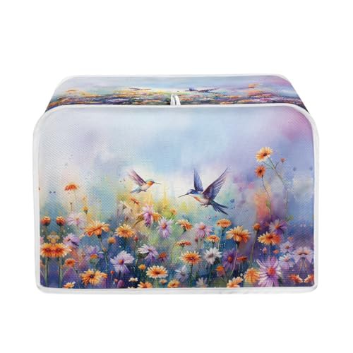 TOADDMOS Hummingbird Floral Print Toaster Cover 4 Slice,Dust Cover for Bread Machine,Toaster Dust Fingerprint Protection