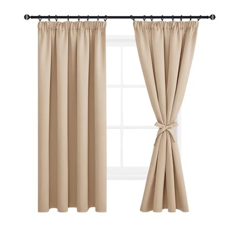 DWCN Blackout Curtains for Bedroom Thermal Insulated Room Darkening Pencil Pleat Window Curtains for Living Room 66 x 72 inch Length, Beige, 2 Panels