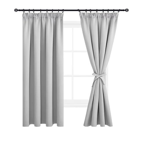DWCN Blackout Curtains for Bedroom Thermal Insulated Room Darkening Pencil Pleat Window Curtains for Living Room 55 x 79 inch Length, Silver Grey, 2 Panels